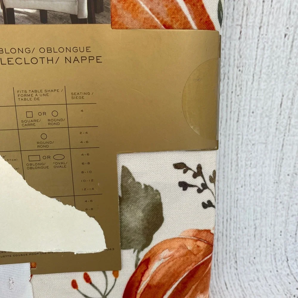 Nicole Miller Home Tablecloth 60x120 Cream Orange Pumpkin Fall Harvest Autumn